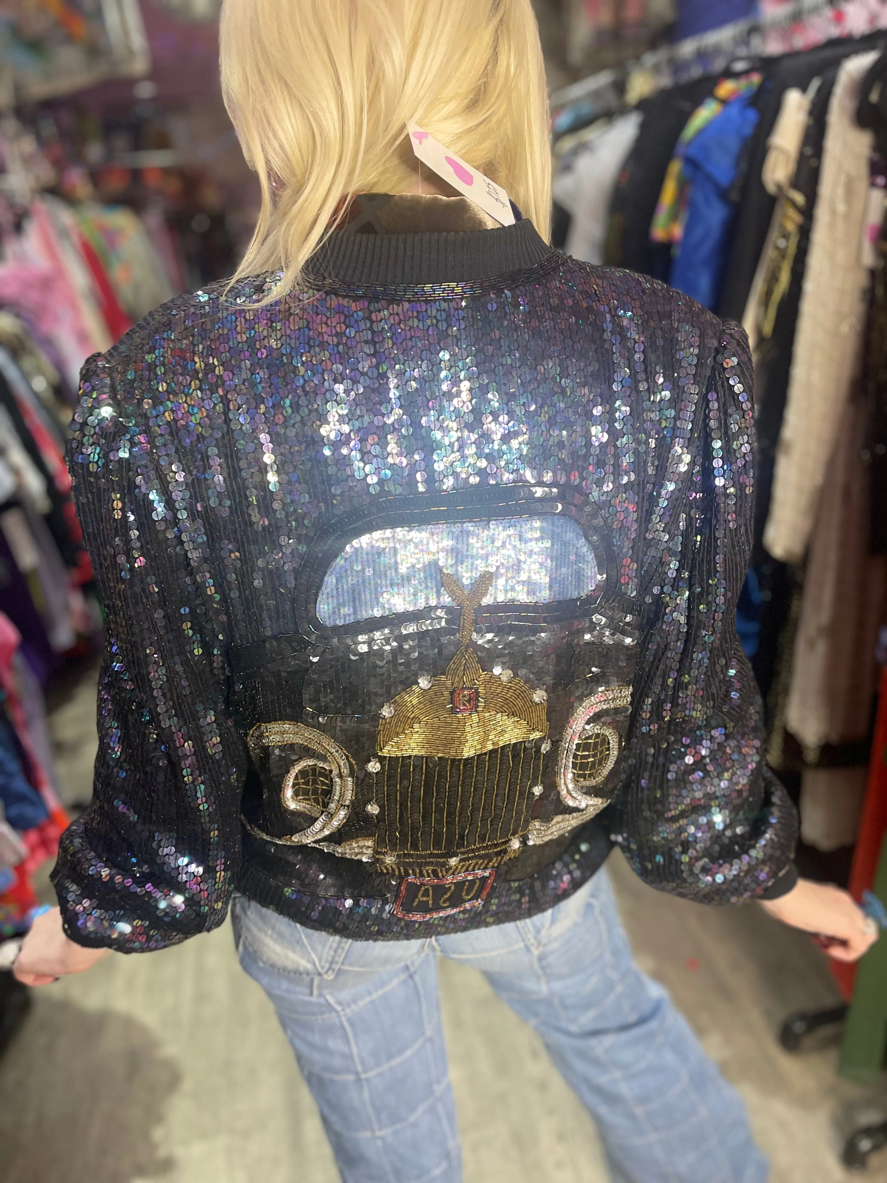 Vintage 90s Rolls Royce Sequin Encrusted Bomber Jacket