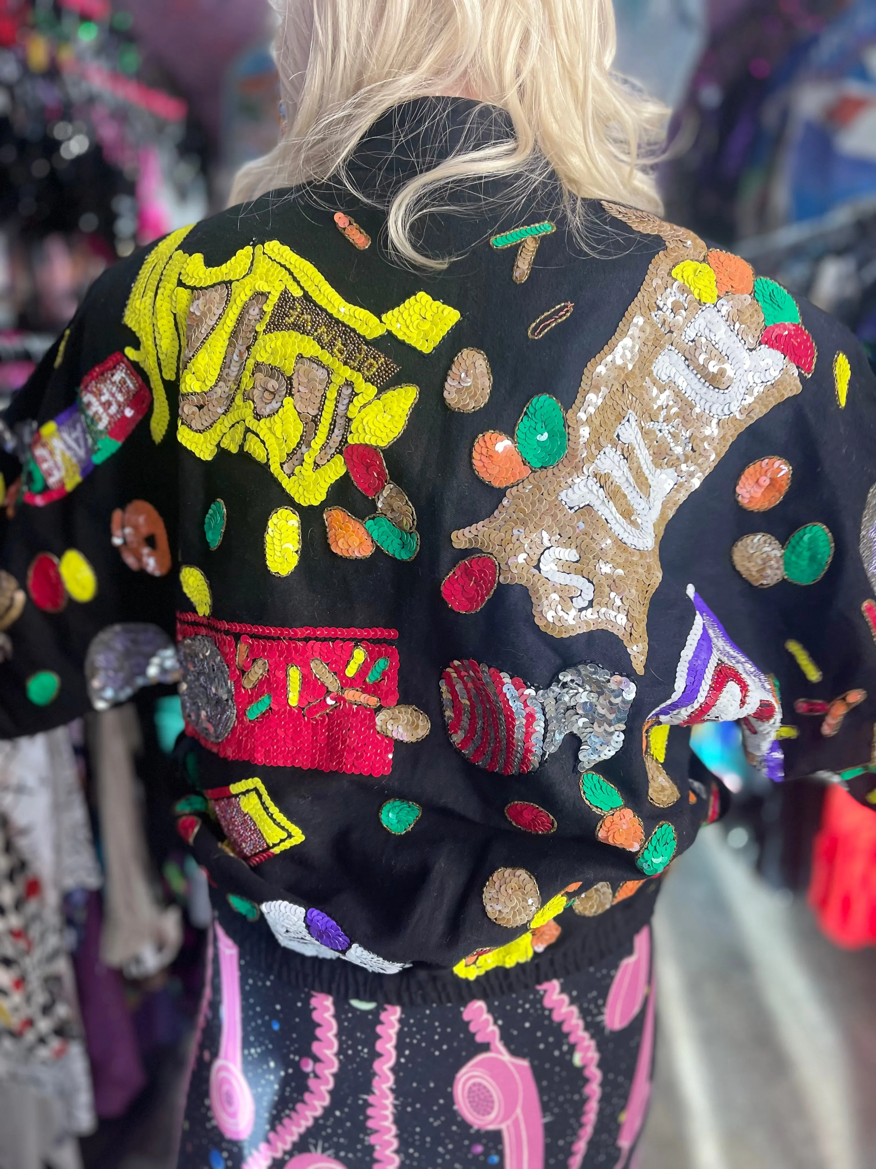 Vintage 90s Sequin Candy Bomber Jacket