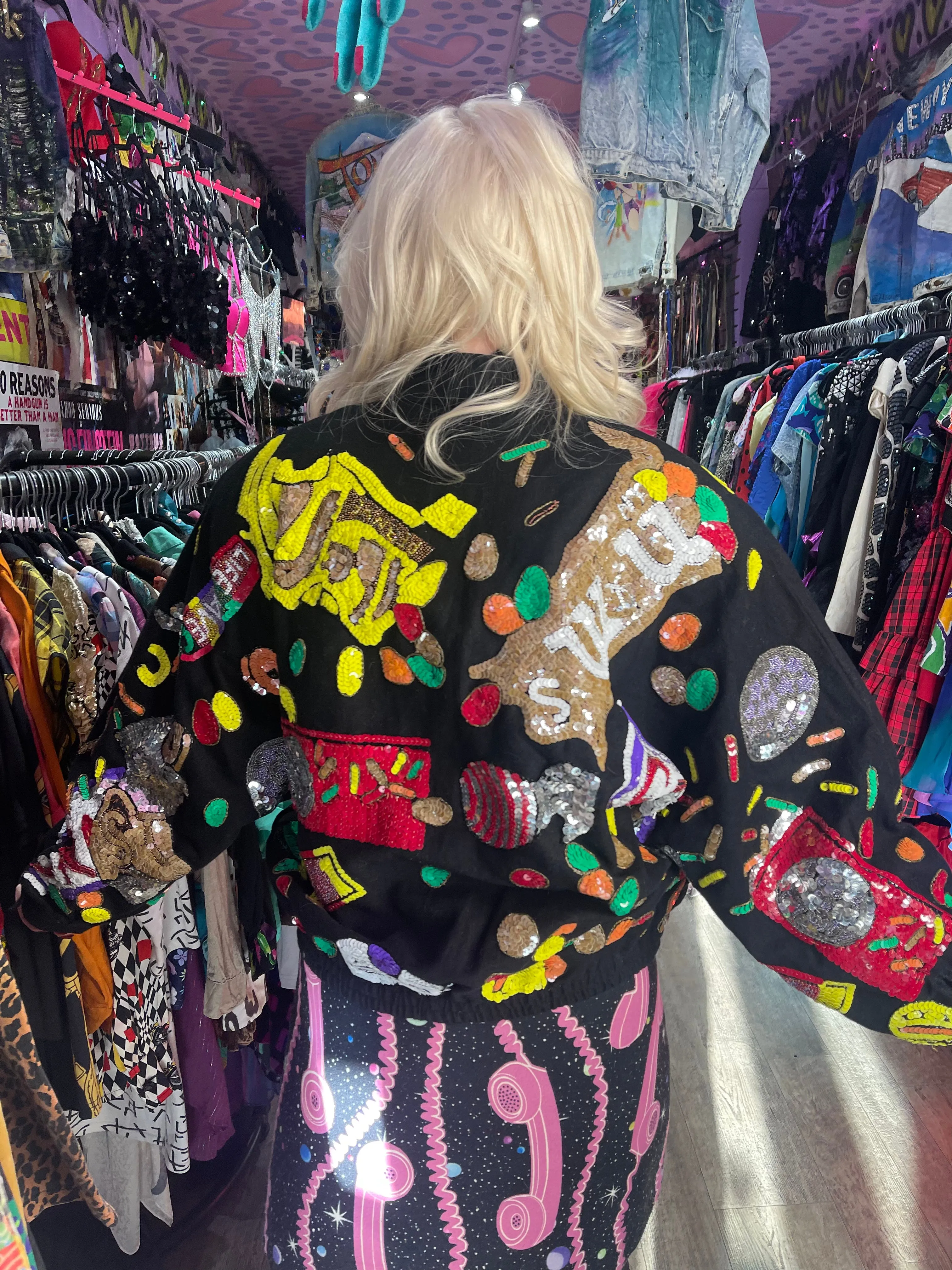 Vintage 90s Sequin Candy Bomber Jacket