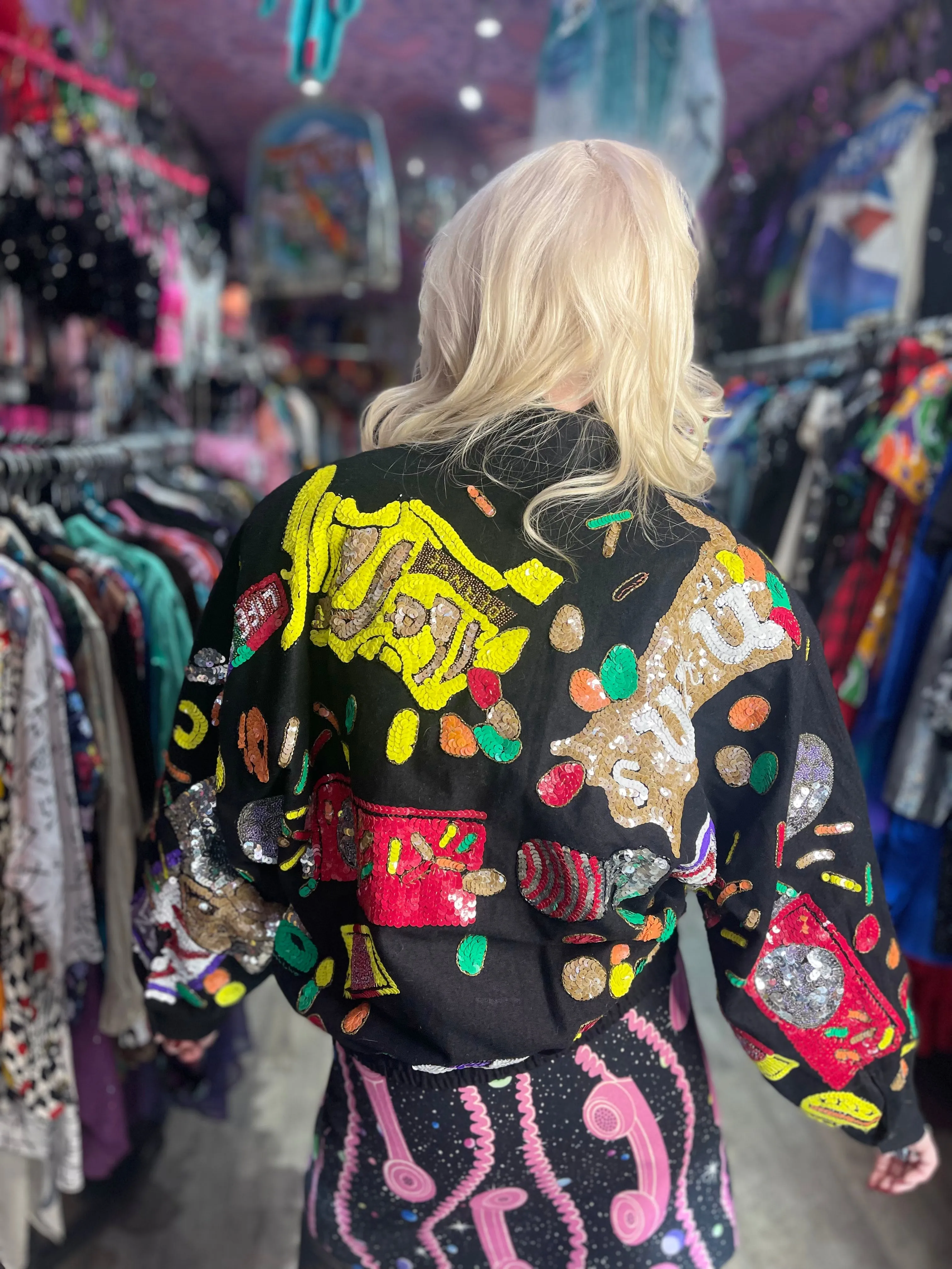 Vintage 90s Sequin Candy Bomber Jacket