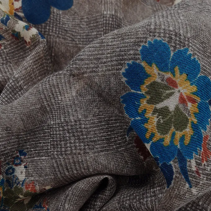 Vintage grey scarf with flowers super soft - ALMA