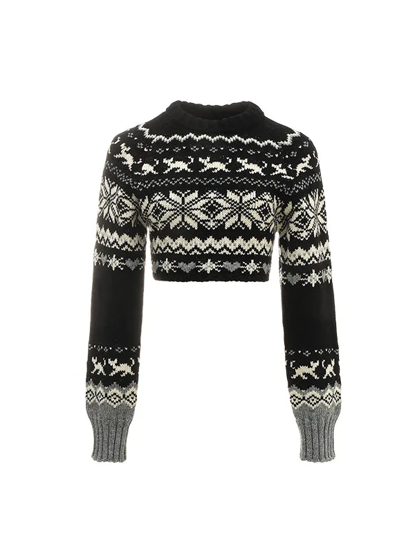 Vintage Jacquard Off-Shoulder Fair Isle Sweater