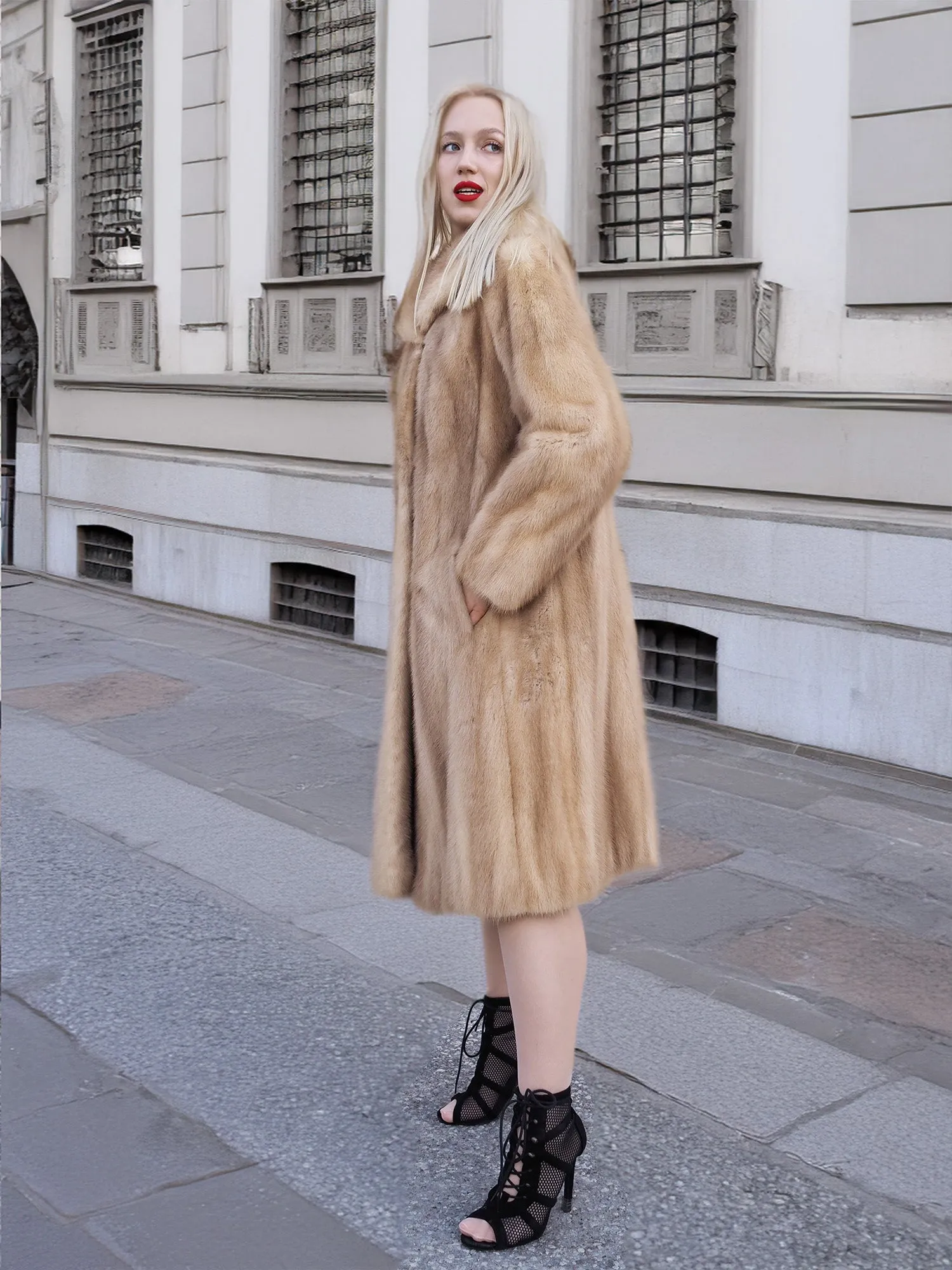 Vintage Pastel Canadian Blond Mink Fur Coat Stroller Jacket S/M