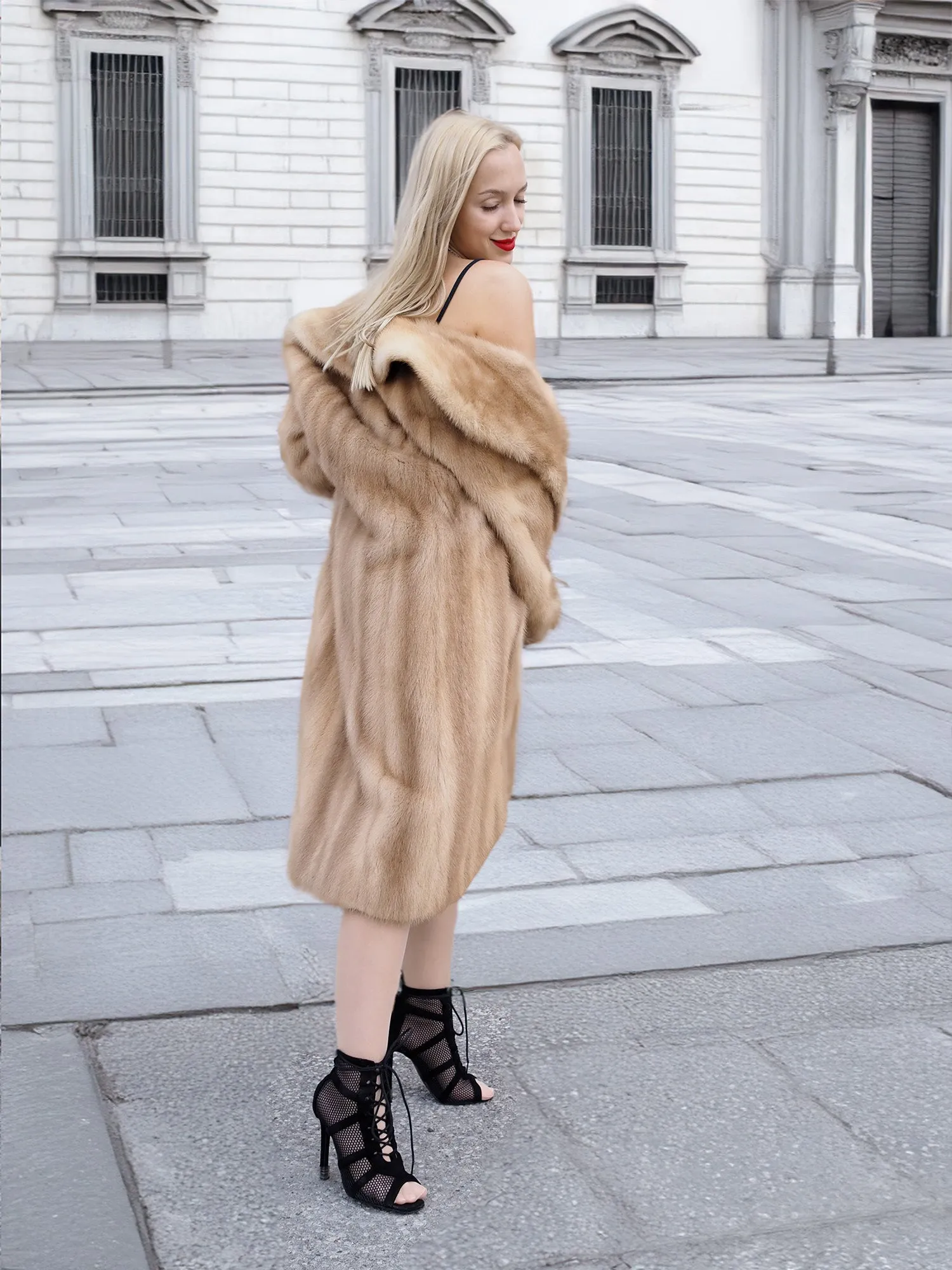 Vintage Pastel Canadian Blond Mink Fur Coat Stroller Jacket S/M