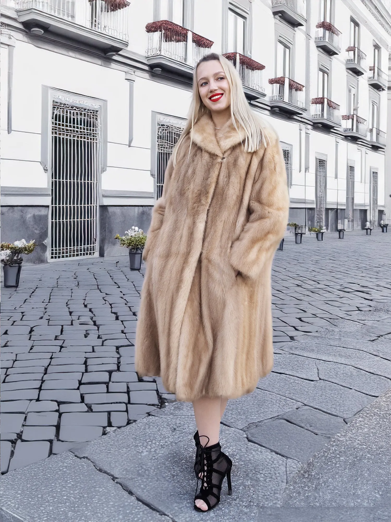 Vintage Pastel Canadian Blond Mink Fur Coat Stroller Jacket S/M