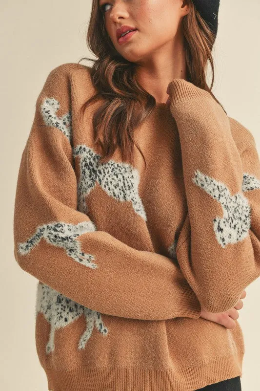 Warm Tan Leopard Knit Sweater