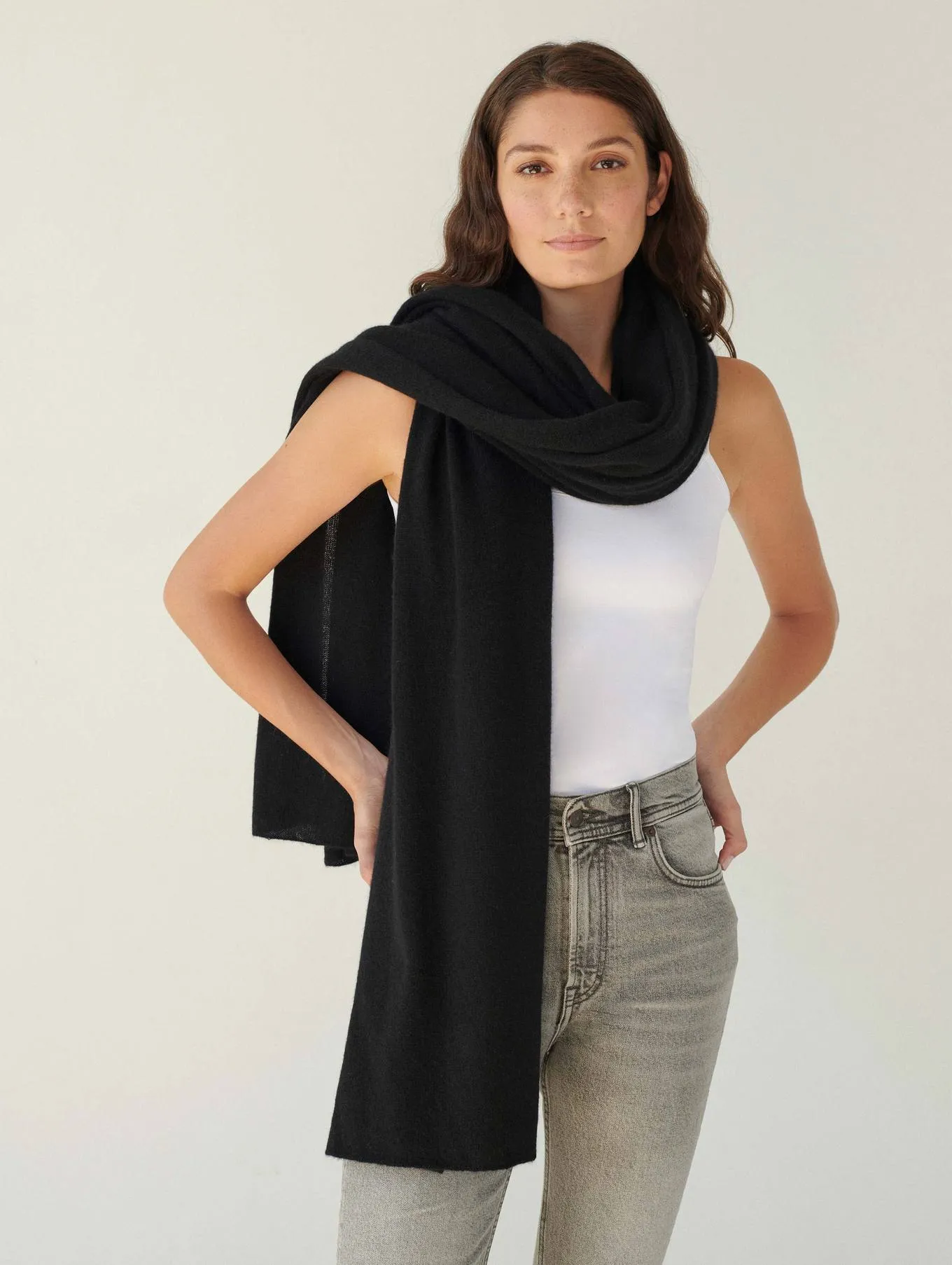 White   Warren - Cashmere Travel Wrap in Black