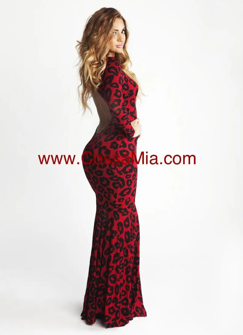 Wine Leopard Mermaid Dress