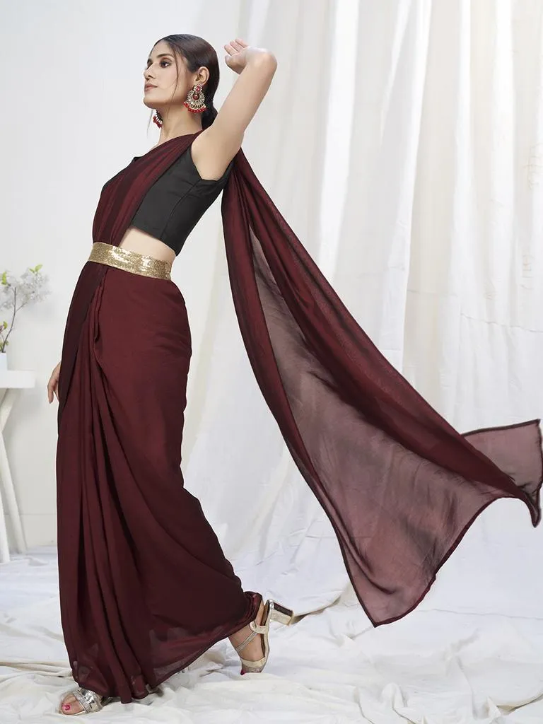 Wine Ready to Wear One Minute Lycra Saree