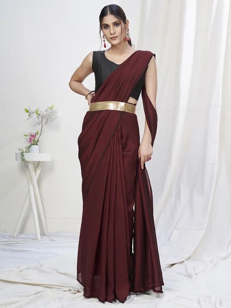 Wine Ready to Wear One Minute Lycra Saree