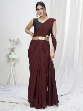 Wine Ready to Wear One Minute Lycra Saree