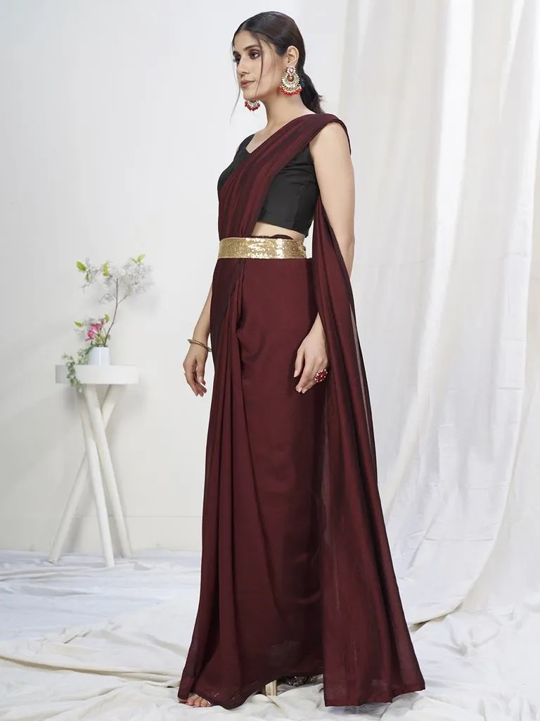 Wine Ready to Wear One Minute Lycra Saree