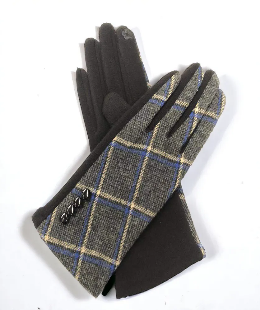 Winter Gloves Women, Touch Screen Gloves Winter Warm Fleece Lined Plaid Buttons