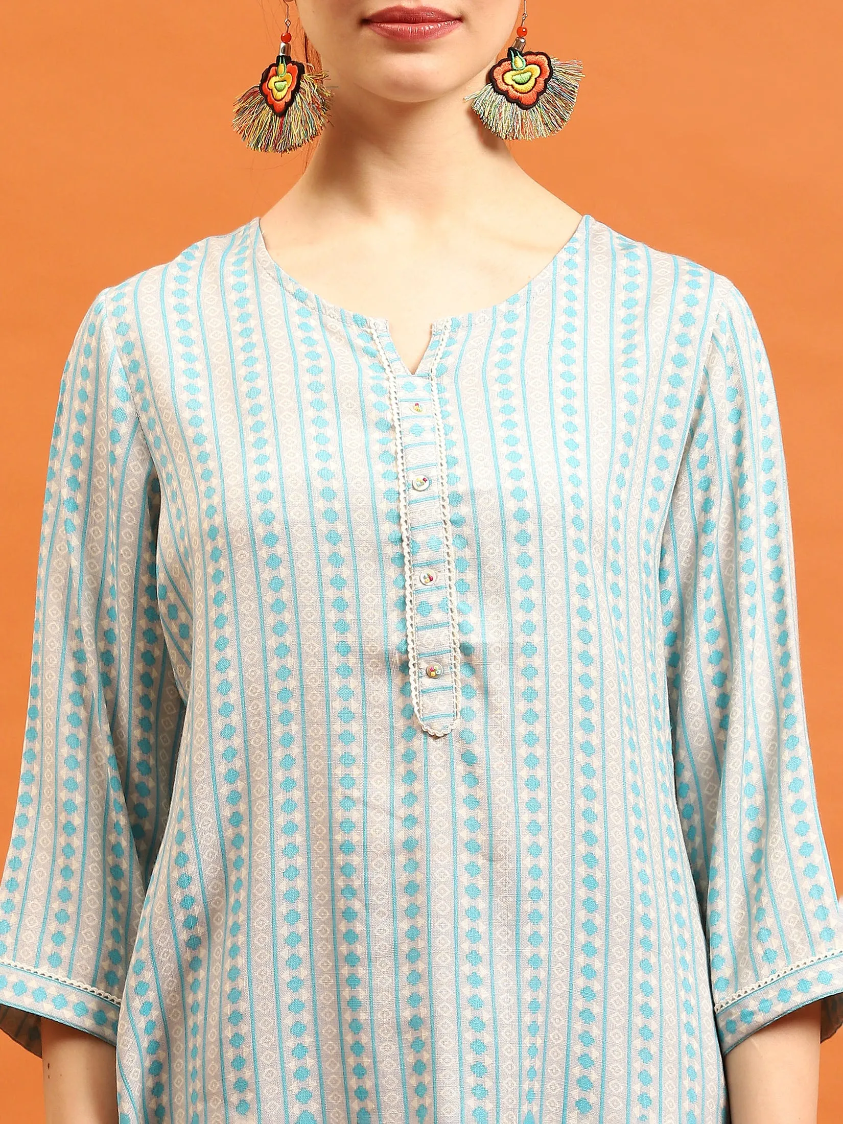 Women Blue Straight Printed Tunic