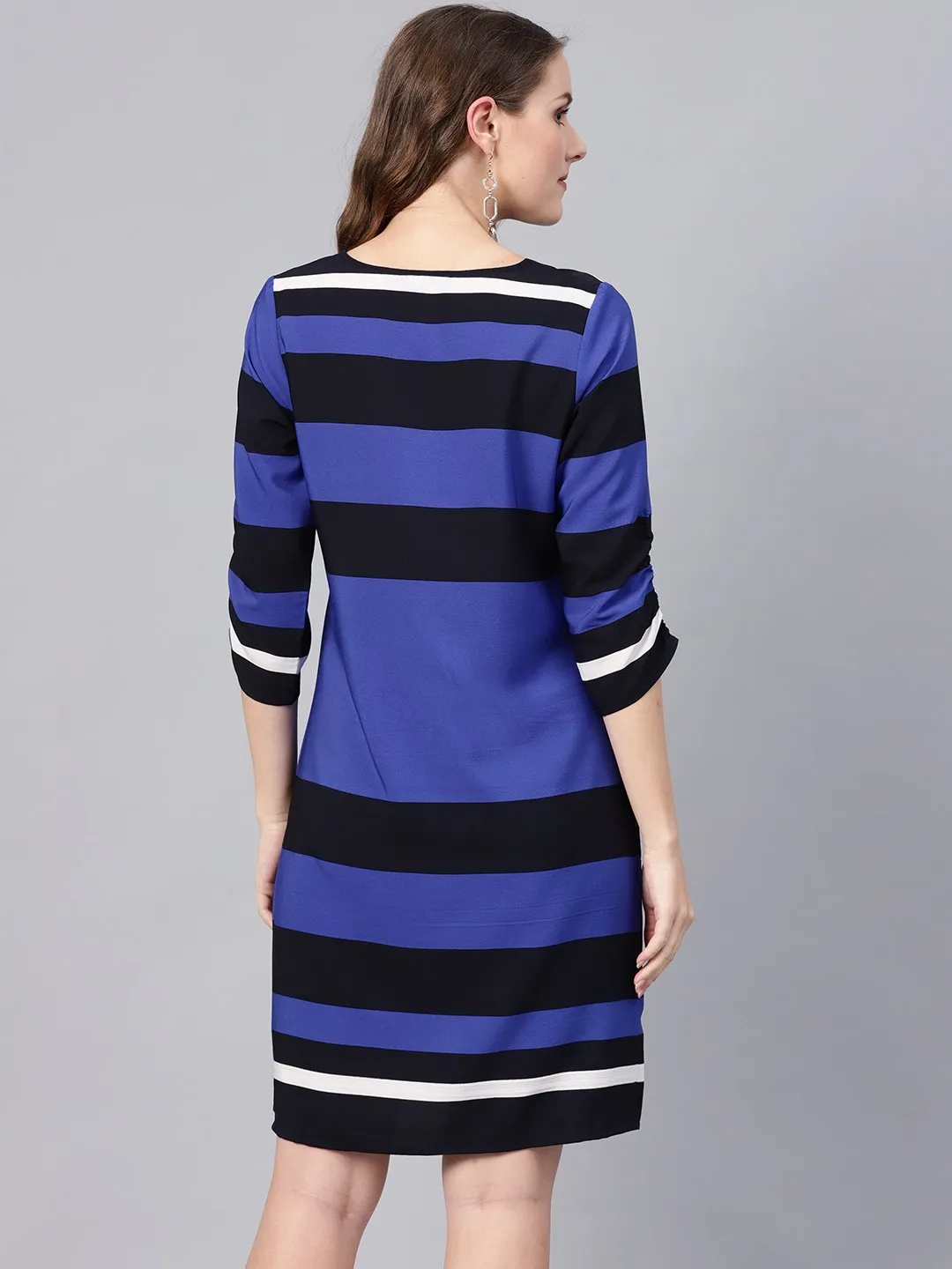 Women Blue Stripe Shift Dress