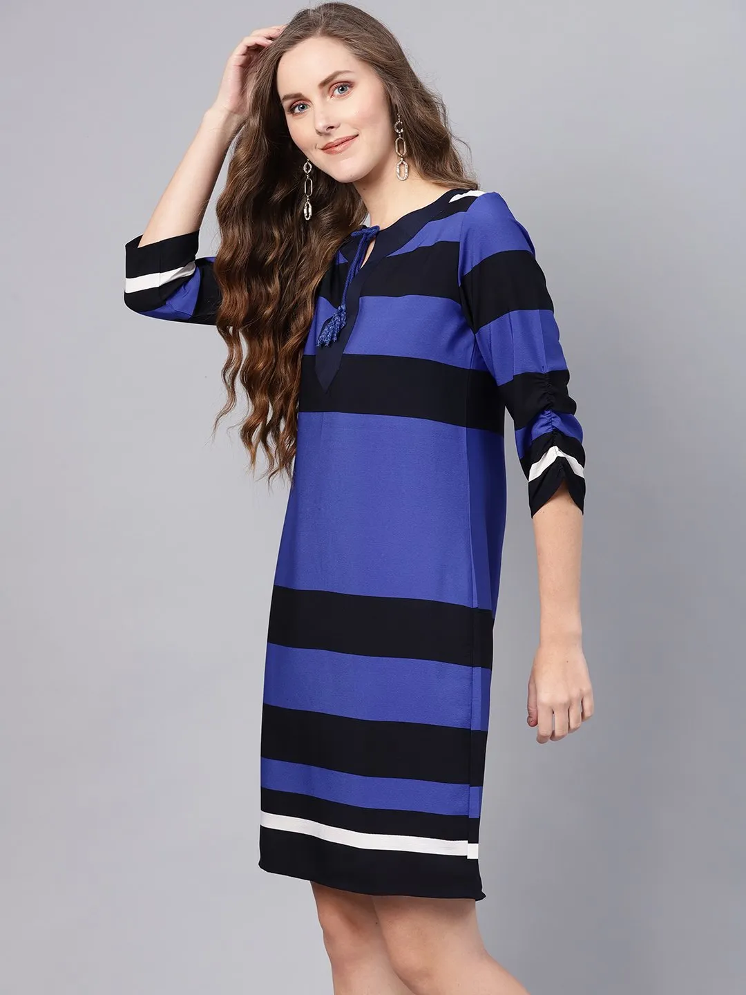 Women Blue Stripe Shift Dress