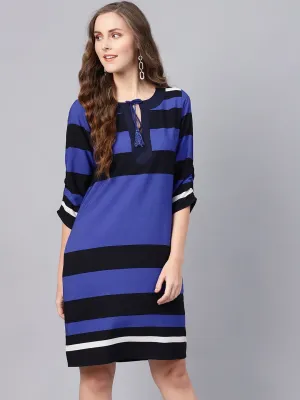 Women Blue Stripe Shift Dress