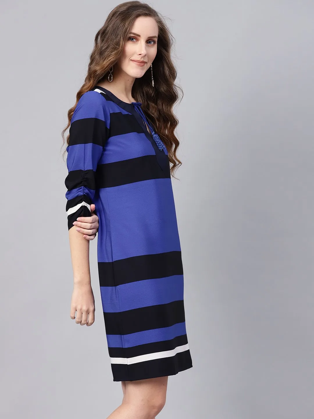 Women Blue Stripe Shift Dress