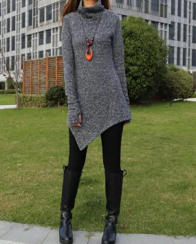 women cowl neck sweater/pullover sweater dress/Asymmetrical knit sweater/oversized knit top/customized tunic dress/plus size sweatshirt/casual jumper (Y1853)