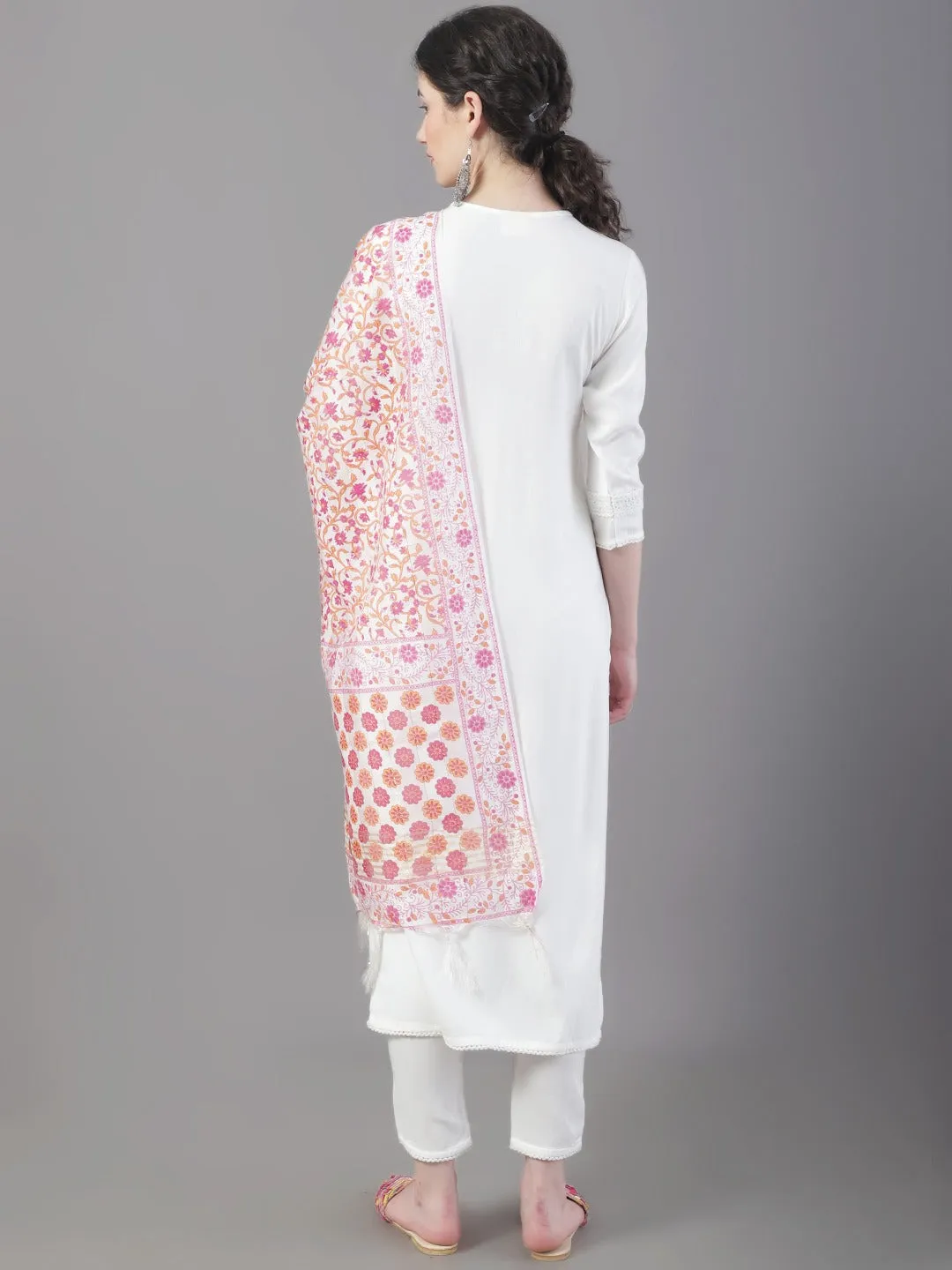 Women Panelled Kurta With Trousers & Dupatta