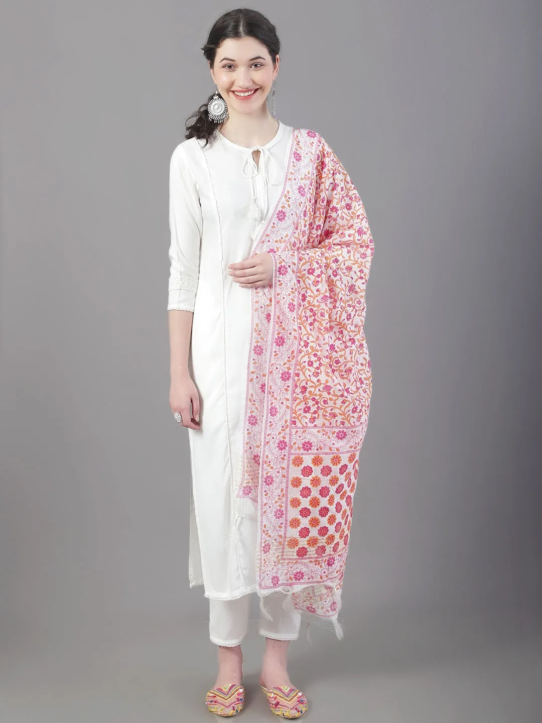 Women Panelled Kurta With Trousers & Dupatta