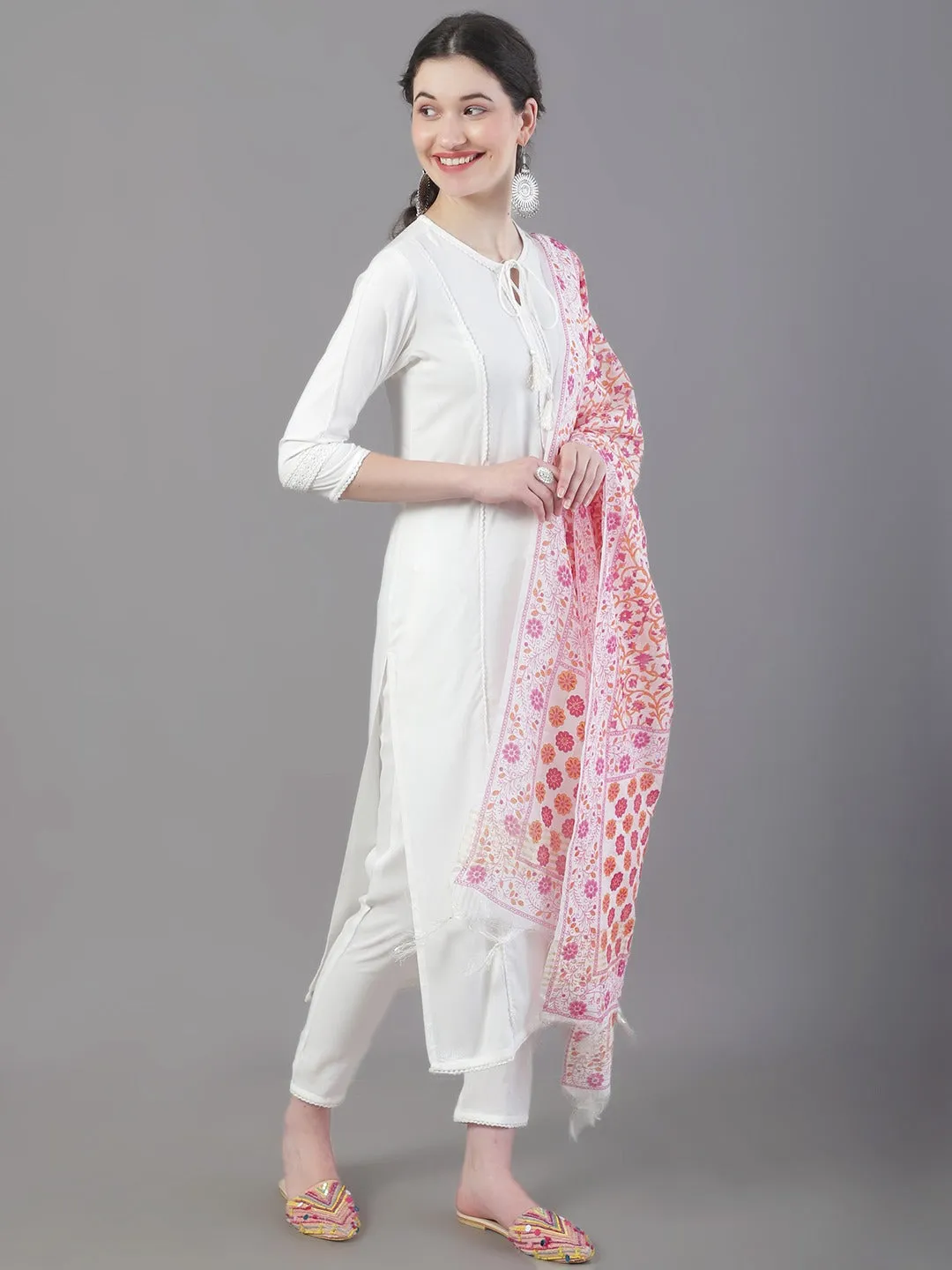 Women Panelled Kurta With Trousers & Dupatta