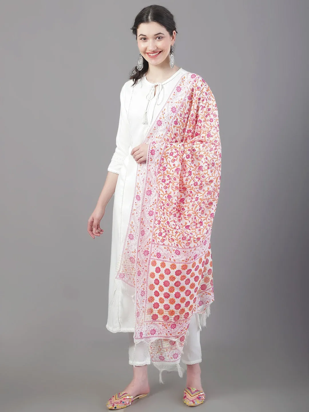 Women Panelled Kurta With Trousers & Dupatta