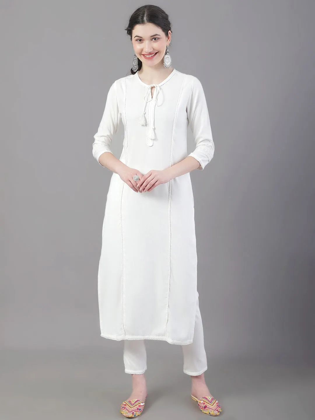 Women Panelled Kurta With Trousers & Dupatta