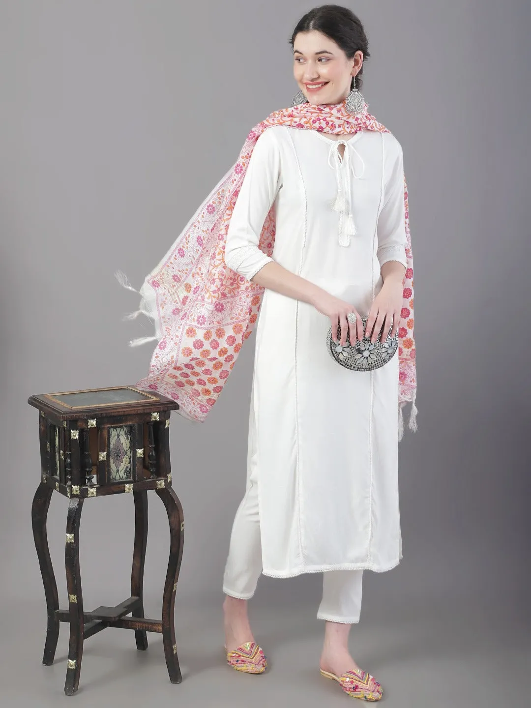 Women Panelled Kurta With Trousers & Dupatta