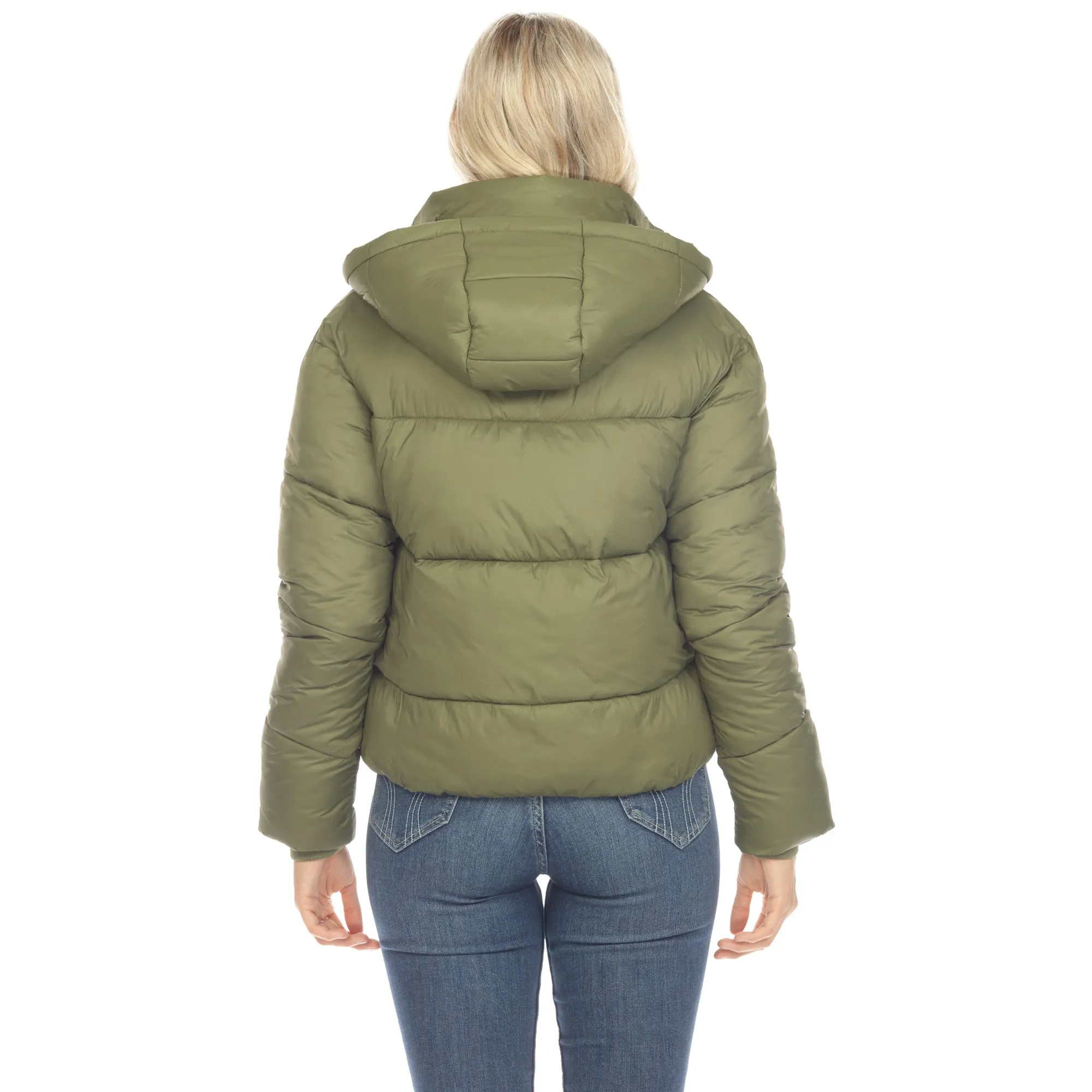 Women's Full Front Zip Hooded Bomber Puffer Jacket