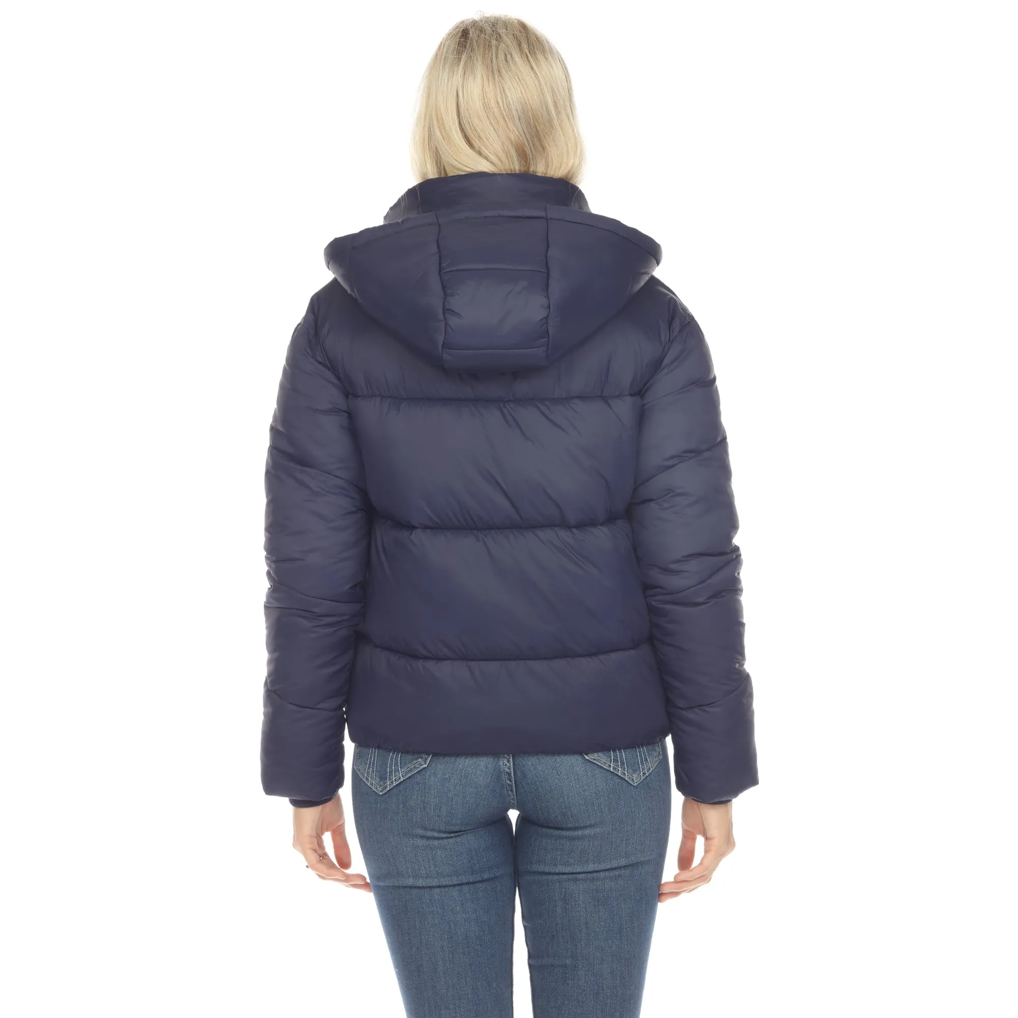 Women's Full Front Zip Hooded Bomber Puffer Jacket