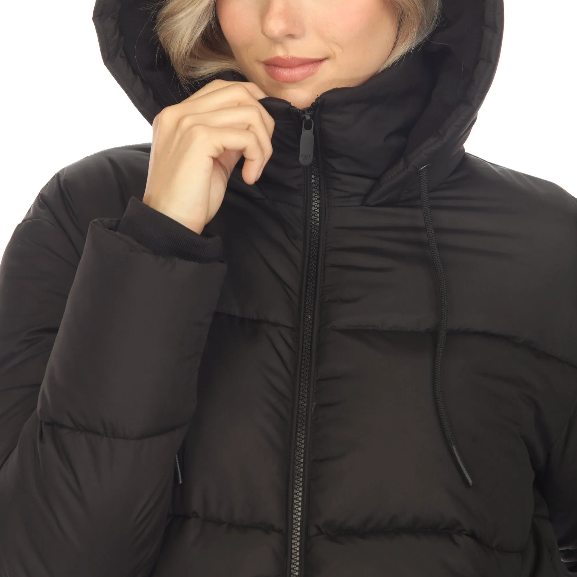 Women's Full Front Zip Hooded Bomber Puffer Jacket