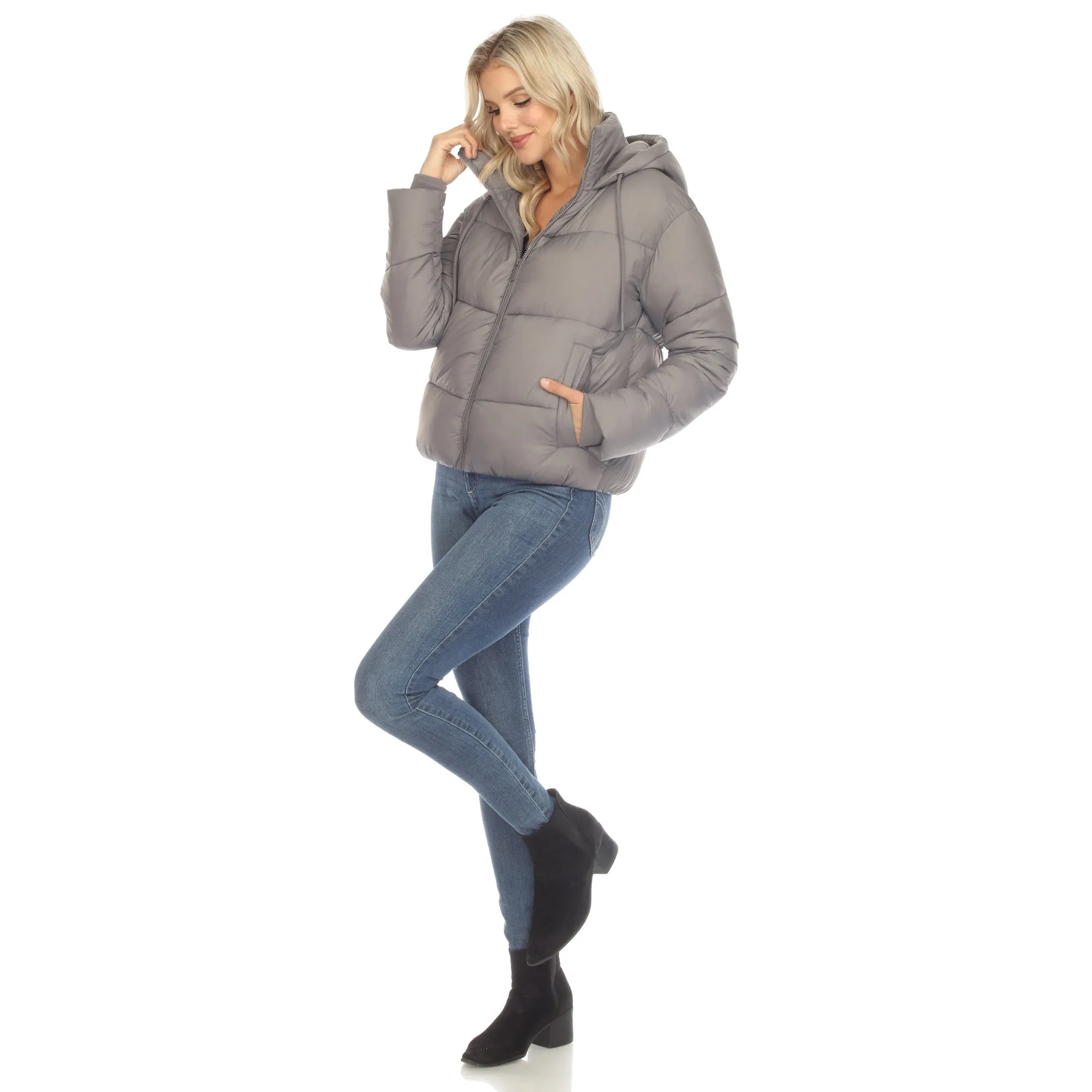 Women's Full Front Zip Hooded Bomber Puffer Jacket