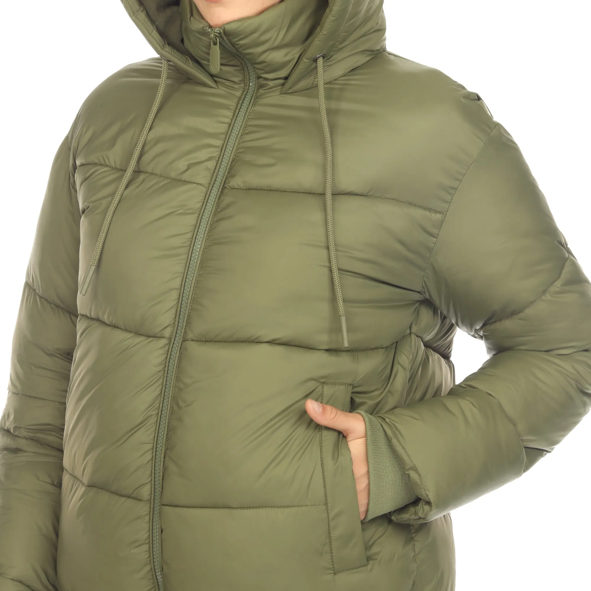 Women's Full Front Zip Hooded Bomber Puffer Jacket