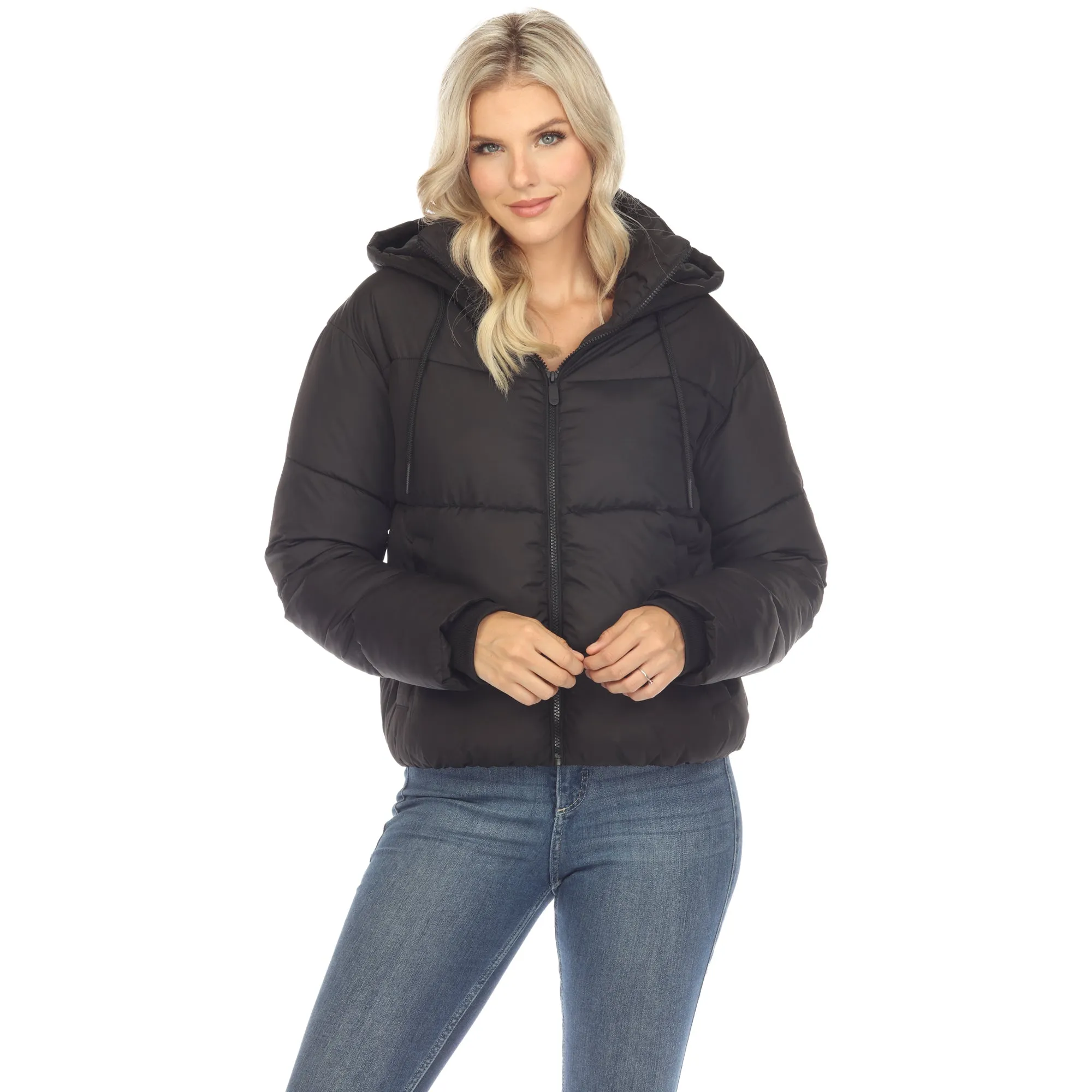 Women's Full Front Zip Hooded Bomber Puffer Jacket