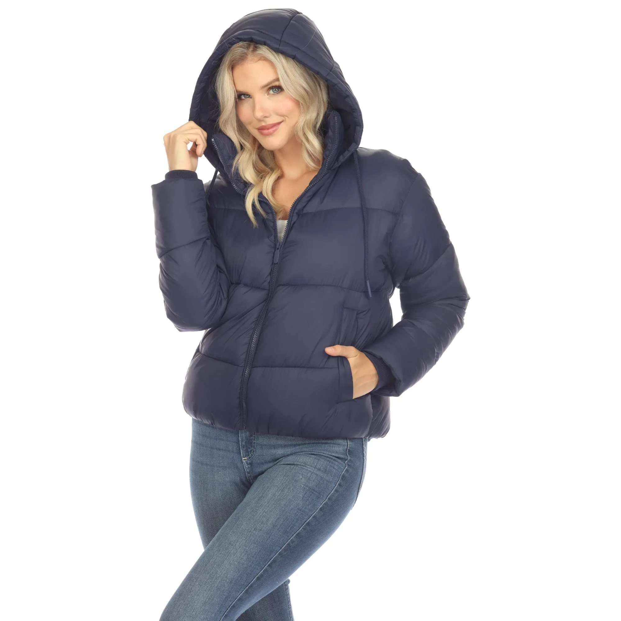 Women's Full Front Zip Hooded Bomber Puffer Jacket