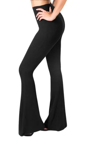 Womens High Waisted Flare Wide Leg Leggings - For Women Black Bell Bottom