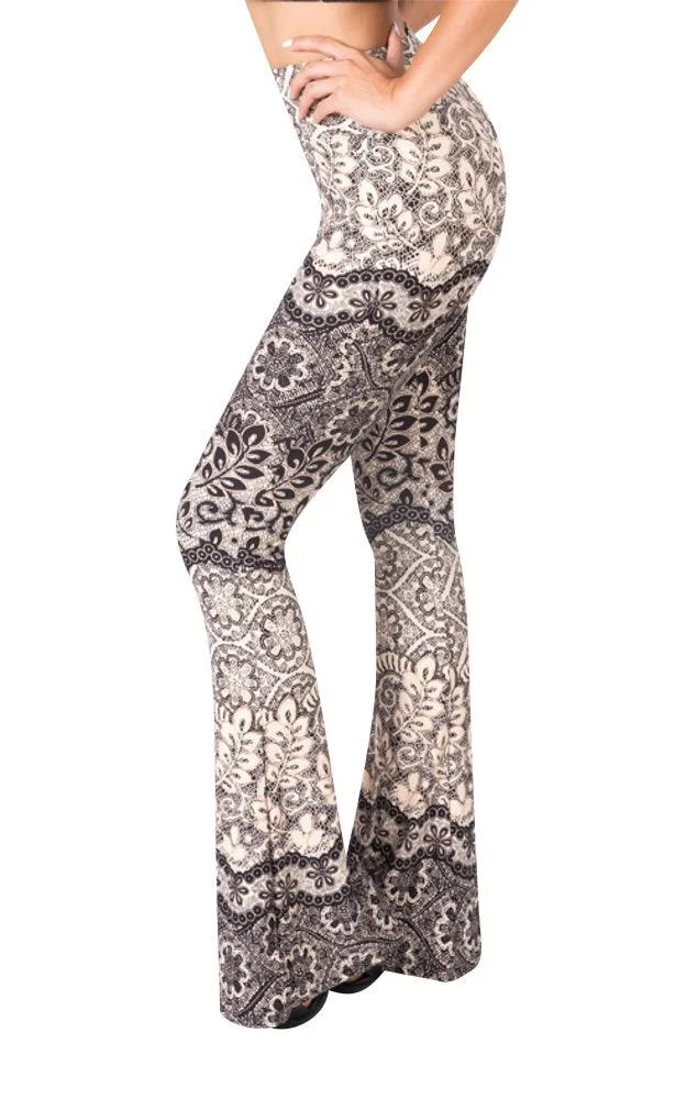 Womens High Waisted Flare Wide Leg Leggings, Printed & Solid, Reg & Plus, 16