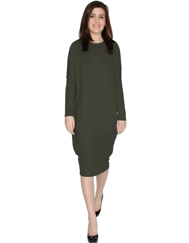 Women's Long Sleeve Comfy Cover-Up Midi Dress