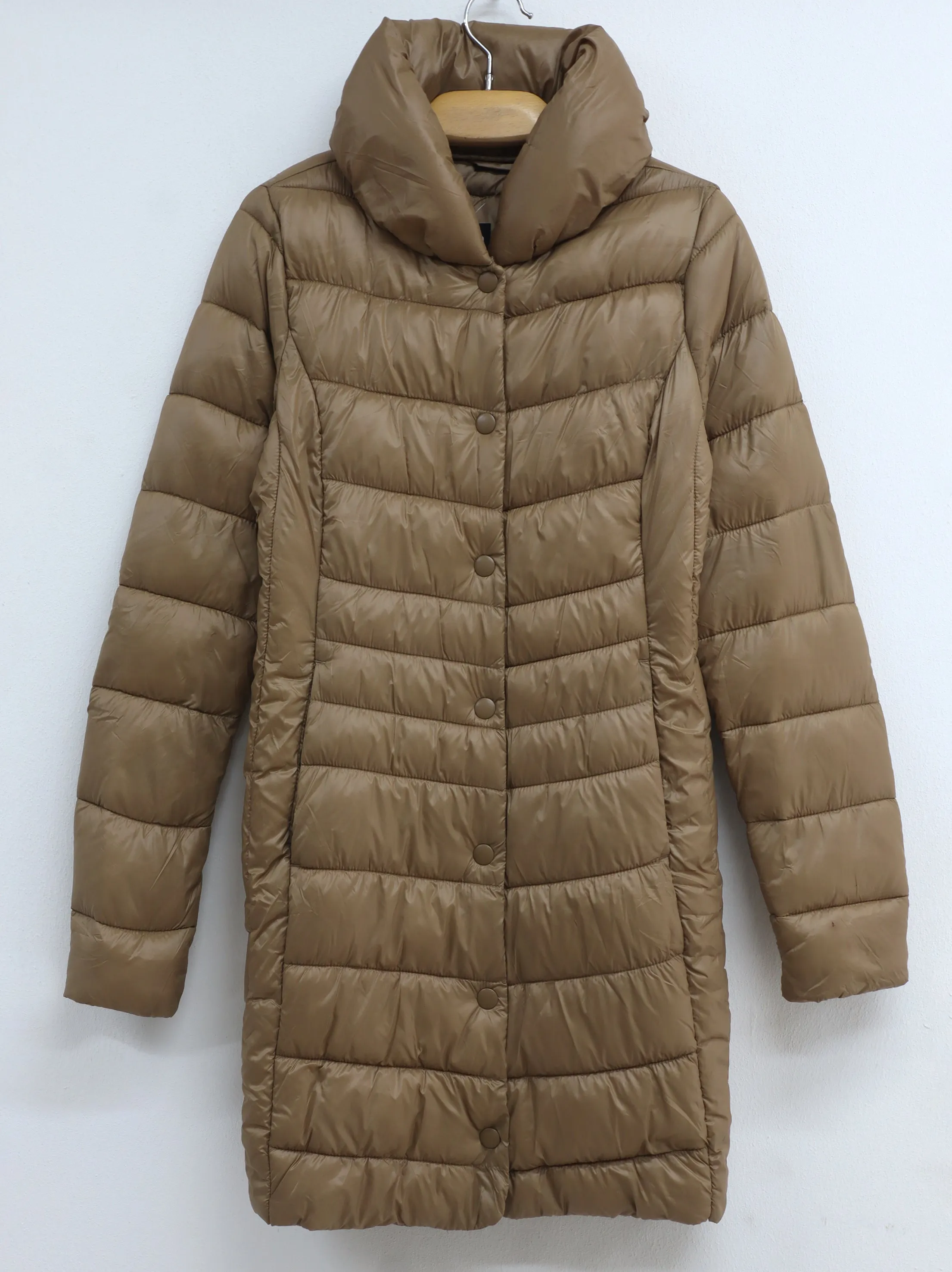 Women's Plain Solid Puffer Coat,Beige