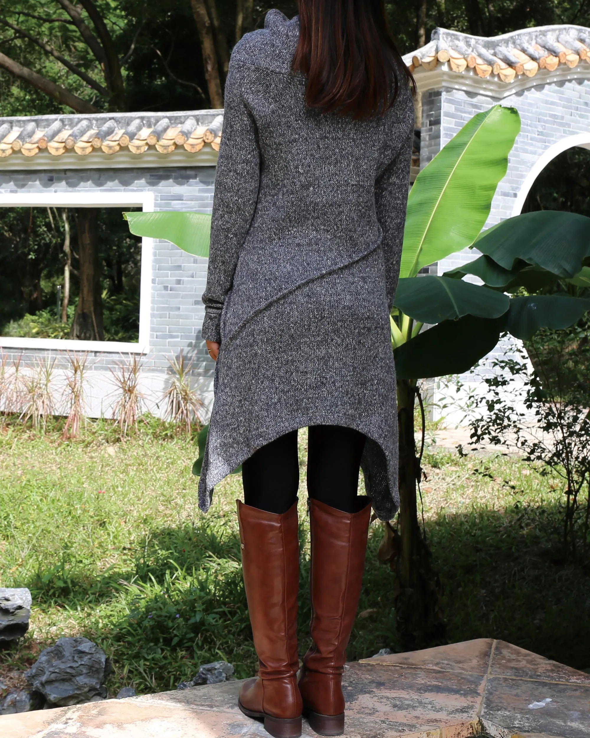 women's sweater dress/wool tunic dress/off shoulder sweater/long sleeve top with thumbholes/knit tunic top for leggings(Q5115H)