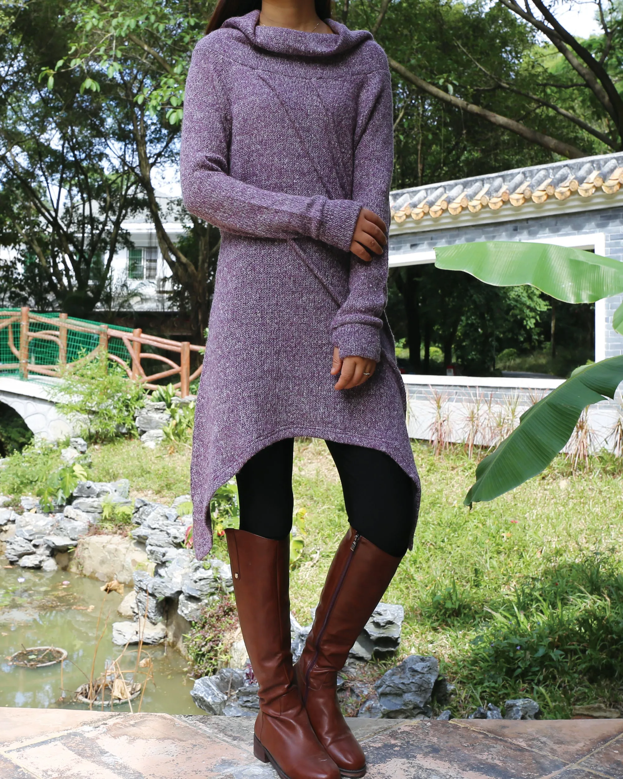 women's sweater dress/wool tunic dress/off shoulder sweater/long sleeve top with thumbholes/knit tunic top for leggings(Q5115H)