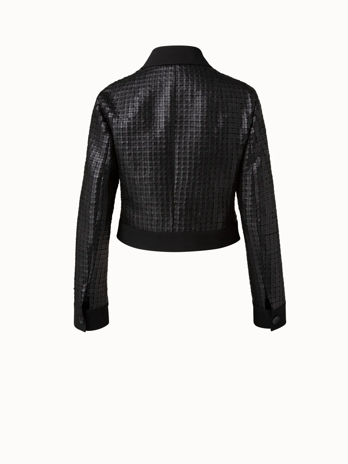 Wool Double-Face Short Jacket with with Faux Leather Superposé Grid Embellishment