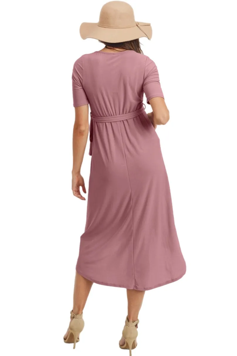 Wrap Maternity Nursing Dress Style 1623 in Dark Rose