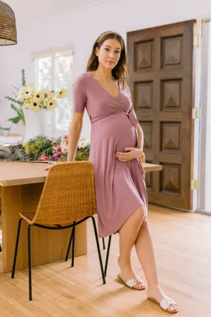 Wrap Maternity Nursing Dress Style 1623 in Dark Rose