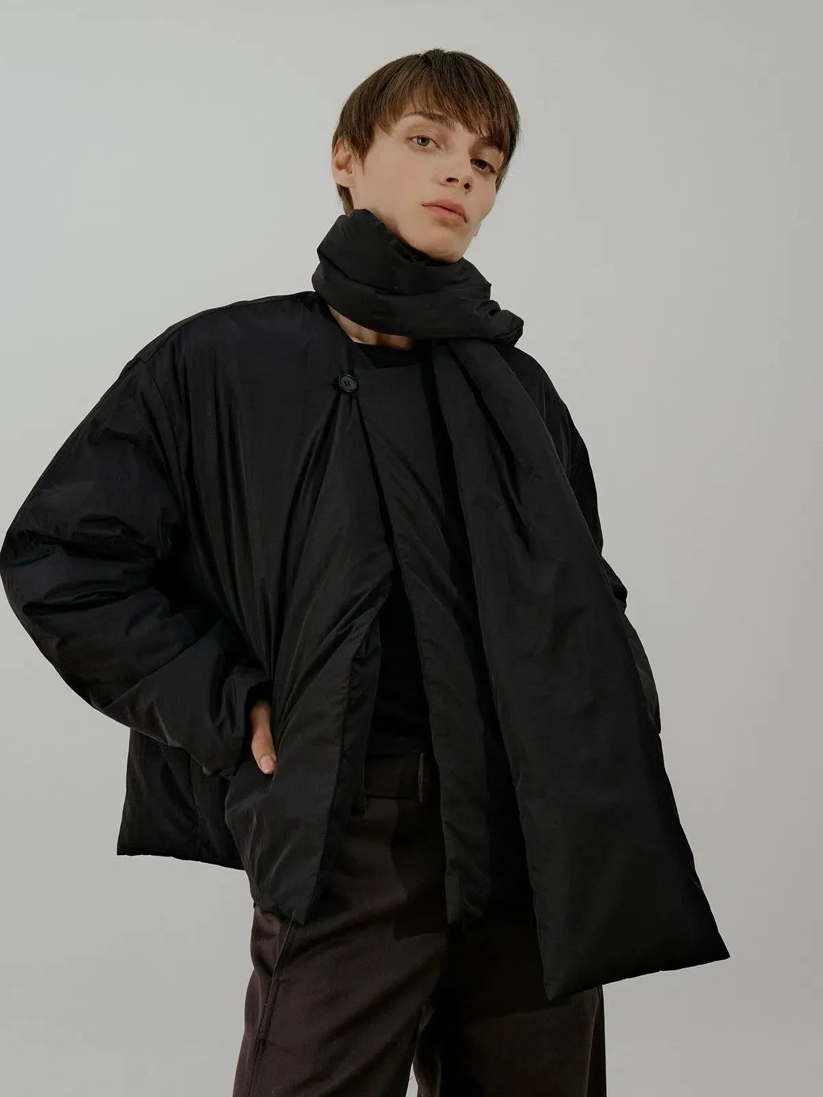 Zhou Solid Detachable Scarf Puffer Jacket